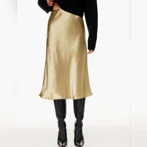 Aritzia Dresses & Skirts - Aritzia Babaton Slip Midi Skirt Light Gold Yellow 00